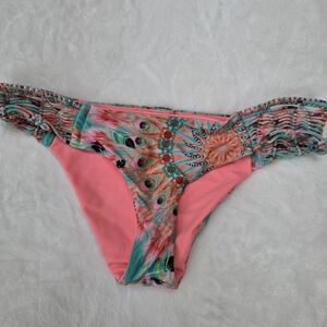 Peacock Print Coral Bikini Bottoms